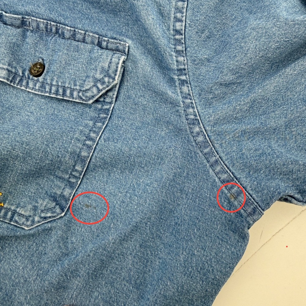 Wrangler Denim‎ Short Sleeve Embroidered Button Down Shirt Blue Women L Raw Hem - Picture 3 of 8